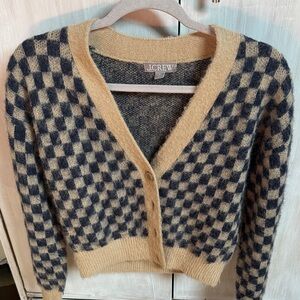 J. Crew Women's Plaid checkered Cardigan - Beige and Navy